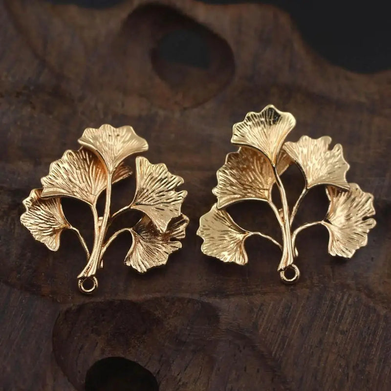 10pcs Copper Gingko Tree Leaf Branch Pendant Charms Crafts DIY Women Earrings