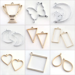 10pcs Alloy Open Back Bezel Pendants DIY Resin Jewelry Hollow Multiple Pattern