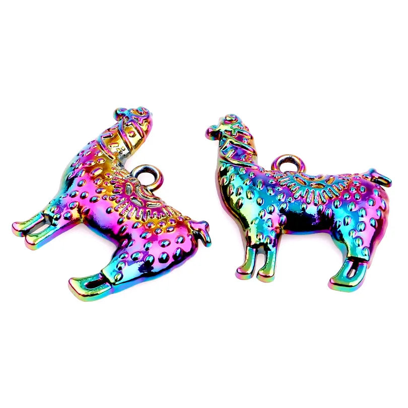 10pcs Rainbow Alpaca Pendant Charms for Necklace DIY Jewelry