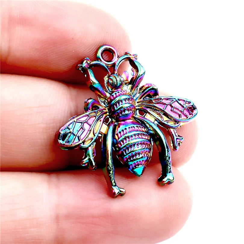 10pcs Rainbow Bee Pendant Charms for DIY Jewelry Xmas Gift