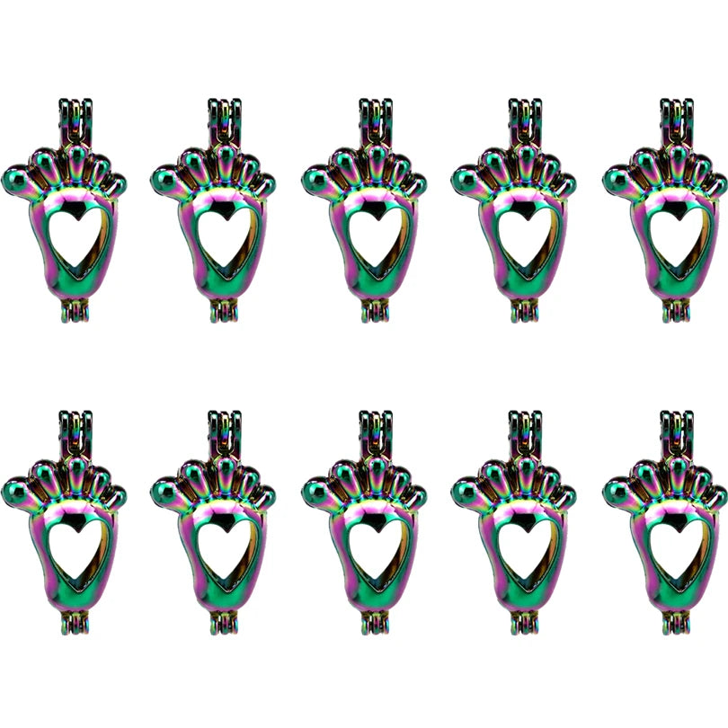 10pcs Rainbow Charms Foot Pearl Cage Locket Aromatherapy Diffuser Pendant