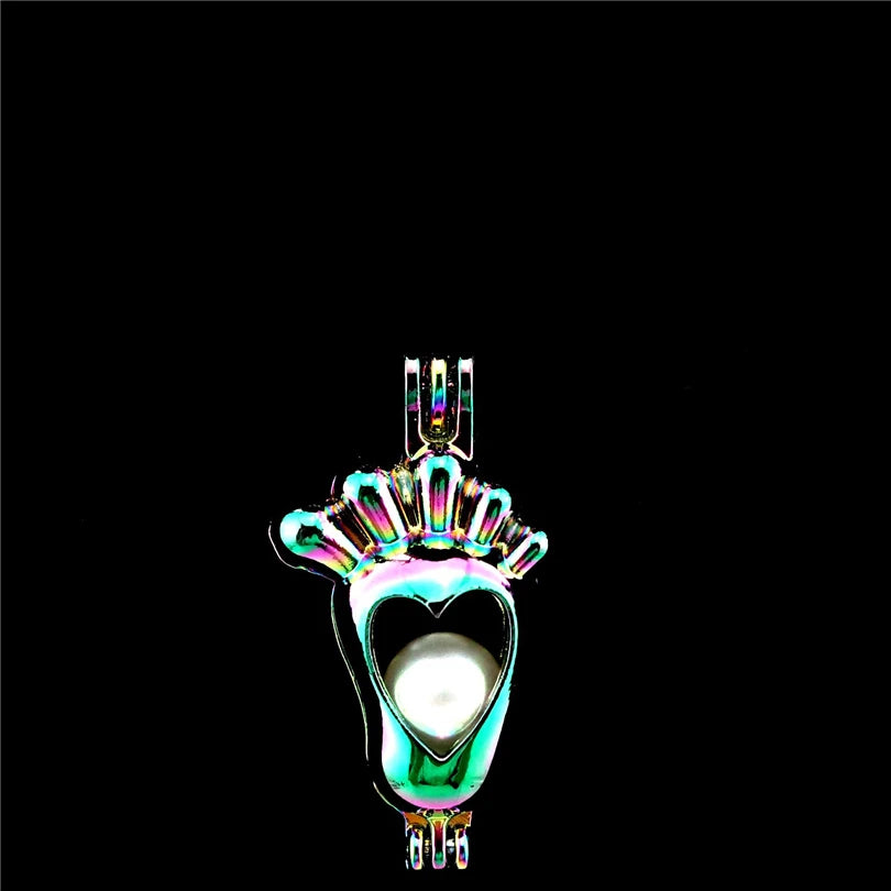10pcs Rainbow Charms Foot Pearl Cage Locket Aromatherapy Diffuser Pendant