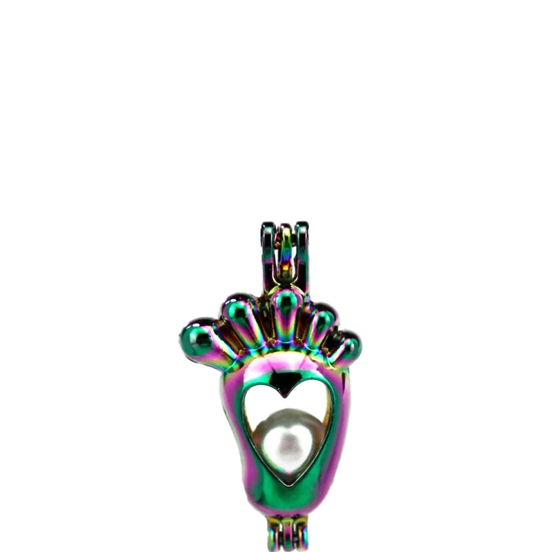 10pcs Rainbow Charms Foot Pearl Cage Locket Aromatherapy Diffuser Pendant