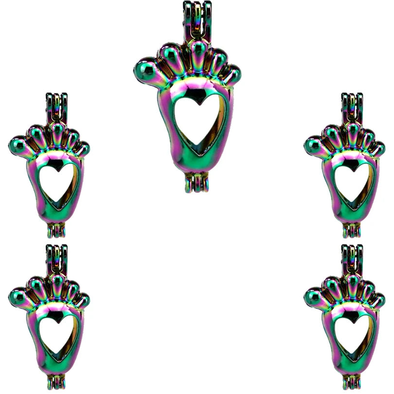 10pcs Rainbow Charms Foot Pearl Cage Locket Aromatherapy Diffuser Pendant