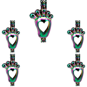10pcs Rainbow Charms Foot Pearl Cage Locket Aromatherapy Diffuser Pendant