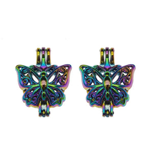 10pcs Rainbow Pearl Cage Pendants Essential Oil Diffuser Jewelry