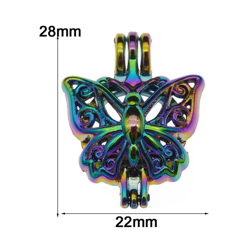 10pcs Rainbow Pearl Cage Pendants Essential Oil Diffuser Jewelry