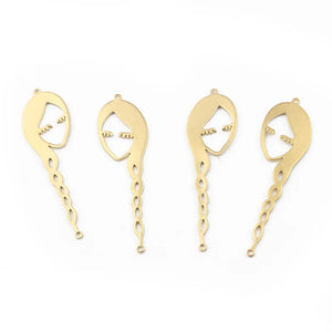 10pcs Raw Brass Abstract Face Hair Charms for Earrings DIY Jewelry