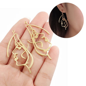10pcs Raw Brass Beauty Girl Face Open Frame Pendant Charms