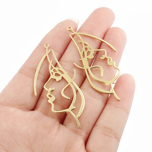 10pcs Raw Brass Beauty Girl Face Open Frame Pendant Charms