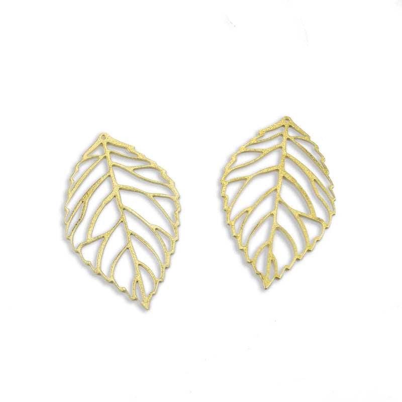10pcs Raw Brass Frosting Hollow Leaf Charms Pendant Earrings Jewelry Making