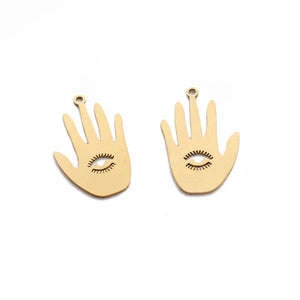 10pcs Raw Brass Hand Third Eye Charms for DIY Jewelry