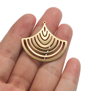 10pcs Raw Brass Fan Shaped Charm Pendant for DIY Jewelry 34.5x32.5mm