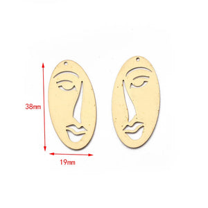 10pcs Raw Brass Hollow Human Face Charms Pendant DIY Jewelry Findings Earrings