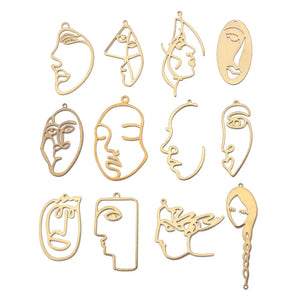 10pcs Raw Brass Hollow Human Face Charms Pendant DIY Jewelry Findings Earrings