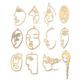 10pcs Raw Brass Hollow Human Face Charms Pendant DIY Jewelry Findings Earrings