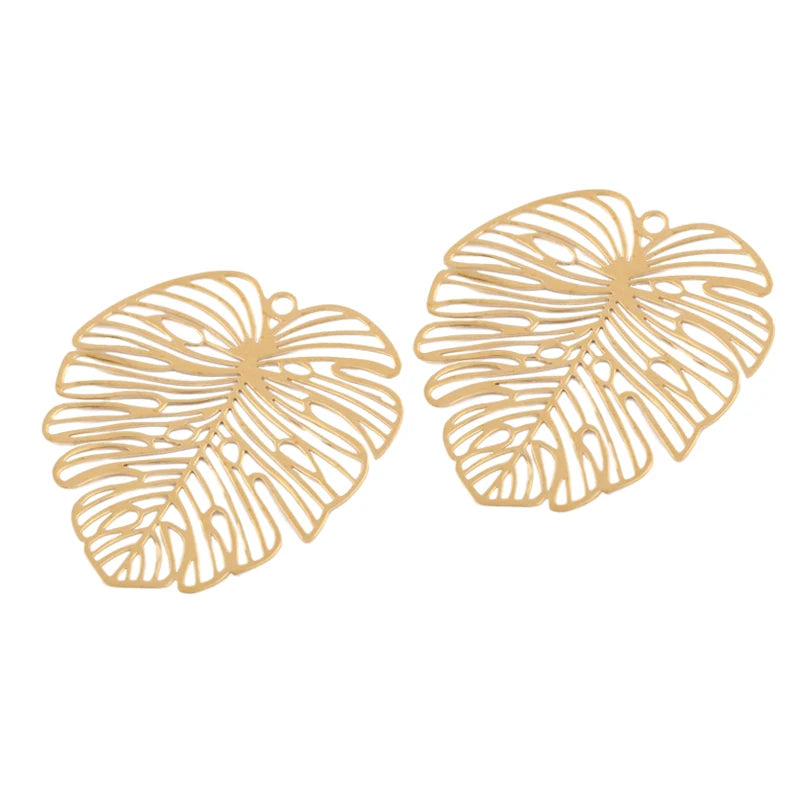 10pcs Raw Brass Monstera Plant Leaf Charms for DIY Jewelry Making