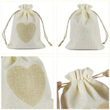 10pcs Burlap Heart Drawstring Bags for Party Wedding Birthdays