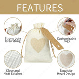 10pcs Burlap Heart Drawstring Bags for Party Wedding Birthdays