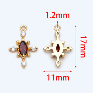 10pcs Red CZ Paved Cross Charm 17x11mm Plated Brass Pendant