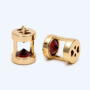 10pcs Red CZ Paved Cylinder Hourglass Pendants for Jewelry Making