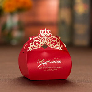 10pcs Red Crown Paper Wedding Favor Box Gift Candy Dragee Baptism