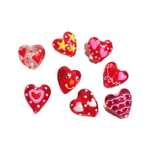10pcs Red Heart Lampwork Beads for Jewelry Making Accessories
