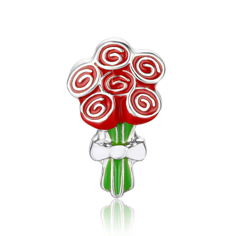 10pcs Red Love Rose Flower Charms for Glass Locket