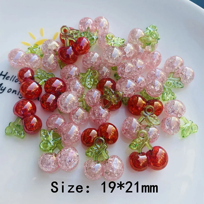 10pcs Red Pink 3D Cherry Charms Pendant DIY Jewelry Making