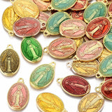 10pcs Religious Oval Saint Brass Pendants Charm Mixed Plated Necklace 19.5x1
