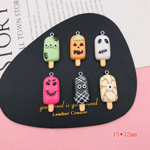 10pcs Resin Halloween Ice Cream Charm Pendant for DIY Jewelry Making