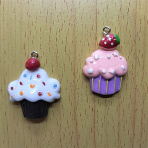 10pcs Resin Fruit Cake Charm Strawberry Cake Food Charm Pendant DIY Jewelry