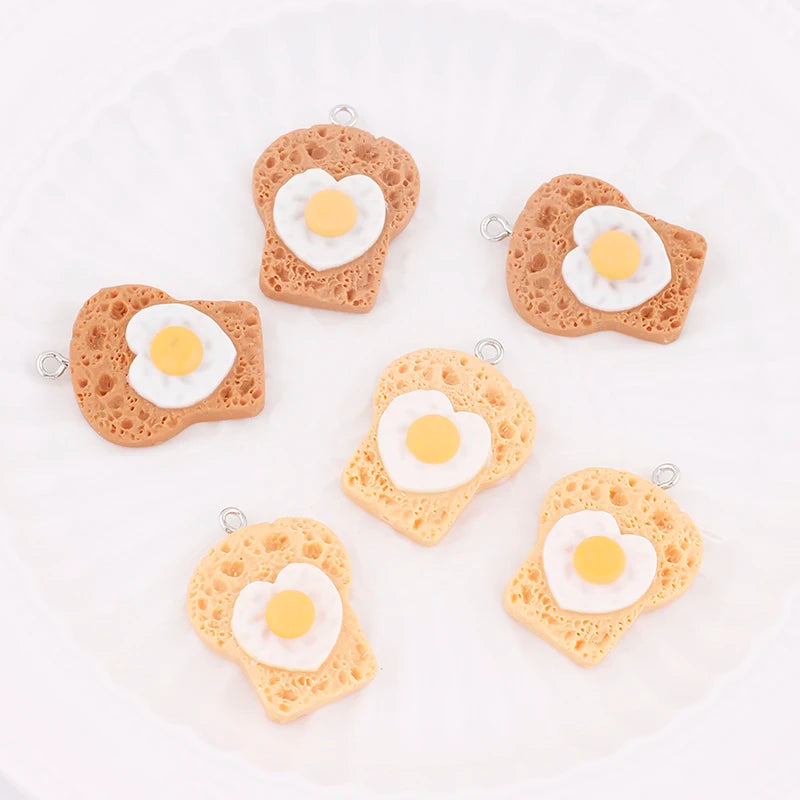 10pcs Heart Eggs Bread Toast Food Charms Pendant for Jewelry Making