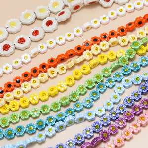 10pcs Retro Smiley Flower Ceramic Beads Chain