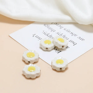 10pcs Retro Smiley Flower Ceramic Beads Chain