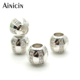 10pcs 3 Rows 10mm Round Rhinestone Crystal Setting Beads with 5mm Big Hole