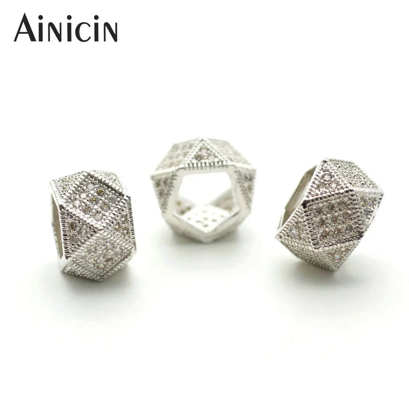 10pcs 3 Rows 10mm Round Rhinestone Crystal Setting Beads with 5mm Big Hole
