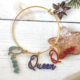 10pcs Rhinestone Letter Charms Queen LTC0046-LTC0050 Necklace Bracelet Keychain