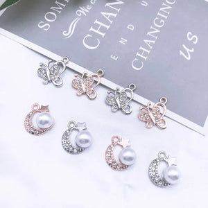 10pcs Rhinestone Pearl Charms Crystal Bracelet Pendants DIY Jewelry Accessory