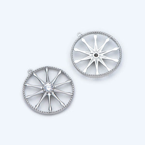 10pcs Rhodium Plated CZ Paved Wheel Charm Pendant 18.5x17mm
