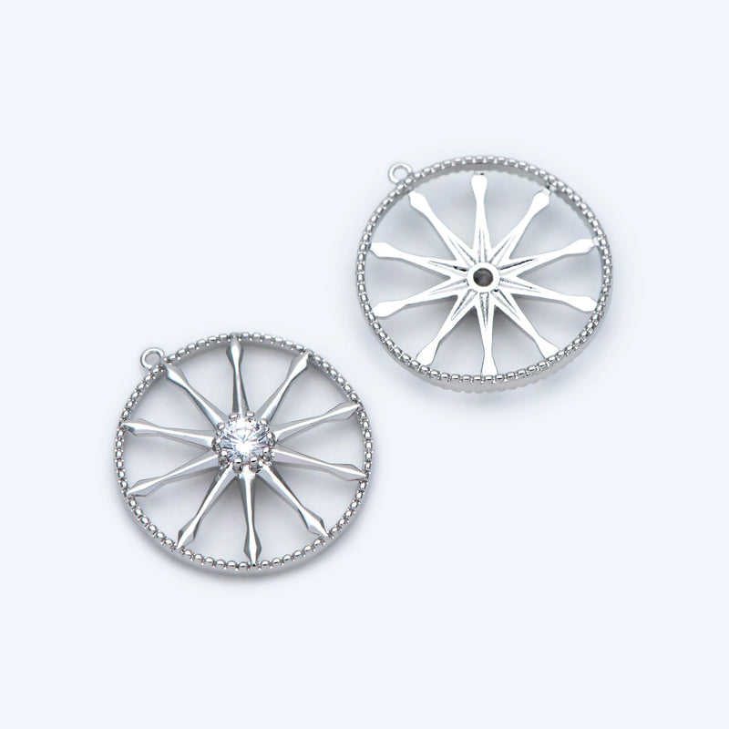 10pcs Rhodium Plated CZ Paved Wheel Charm Pendant 18.5x17mm