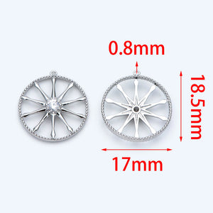 10pcs Rhodium Plated CZ Paved Wheel Charm Pendant 18.5x17mm