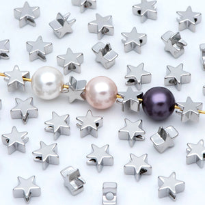 10pcs Rhodium Plated Brass Star Beads 6mm For DIY Jewelry Making
