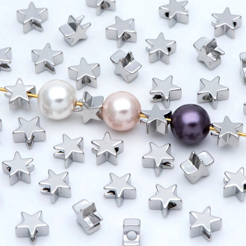 10pcs Rhodium Plated Brass Star Beads 6mm For DIY Jewelry Making