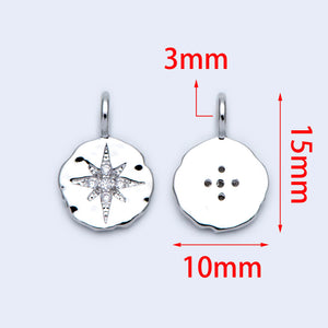 10pcs Rhodium North Star Charms 15x10mm, CZ Paved Disc Pendants