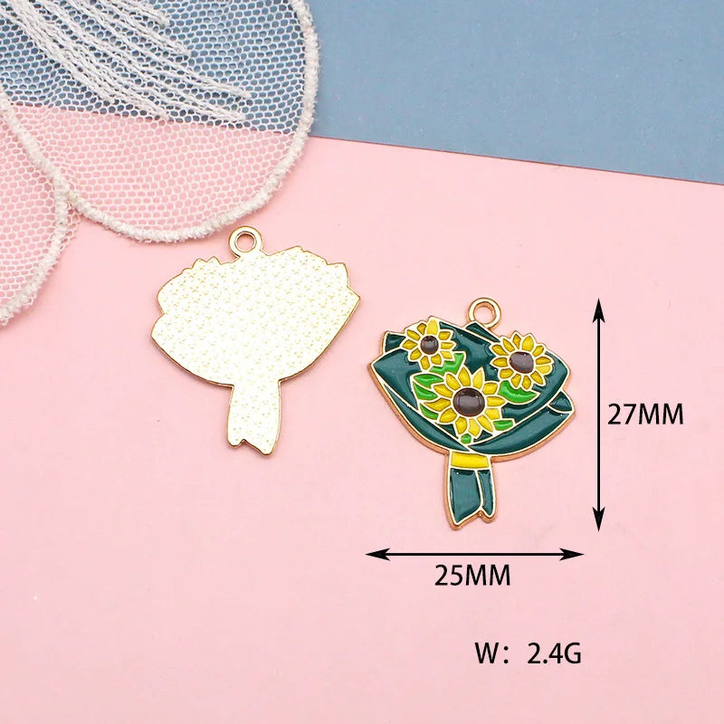 10pcs Rose Sunflower Enamel Charms for Jewelry Making DIY Craft Supplies