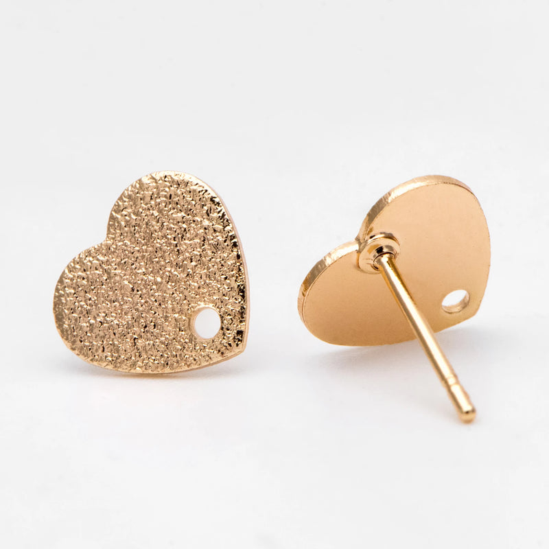 10pcs Heart Ear Posts, Plated Brass, Earring Studs For Jewelry Making