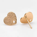 10pcs Heart Ear Posts, Plated Brass, Earring Studs For Jewelry Making
