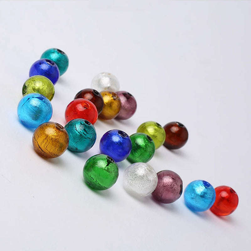 10pcs Round 10mm 12mm 14mm Foil Lampwork Glass Beads DIY Crafts Jewelry Making