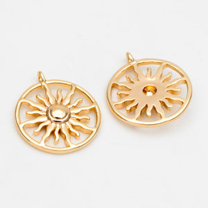 10pcs 18K Plated Brass Sun Charms 15x13mm Pendants